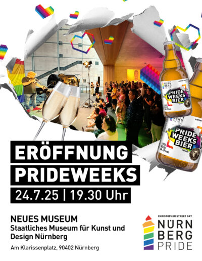 Sharepic Prideweeks Eröffnungsfeier im Neuen Museum Nürnberg