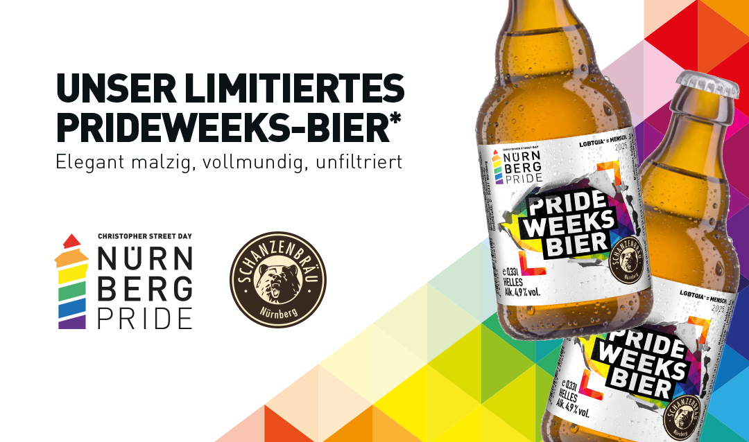 Helles Bier von Schanzenbräu mit einem Regenbogenetikett